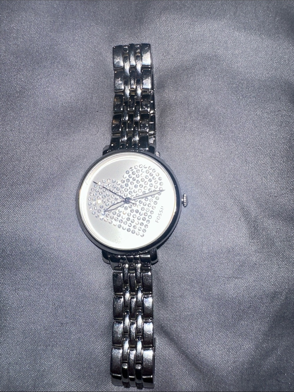 Fossil Silver Crystal Heart Dial Women's Bracelet Watch